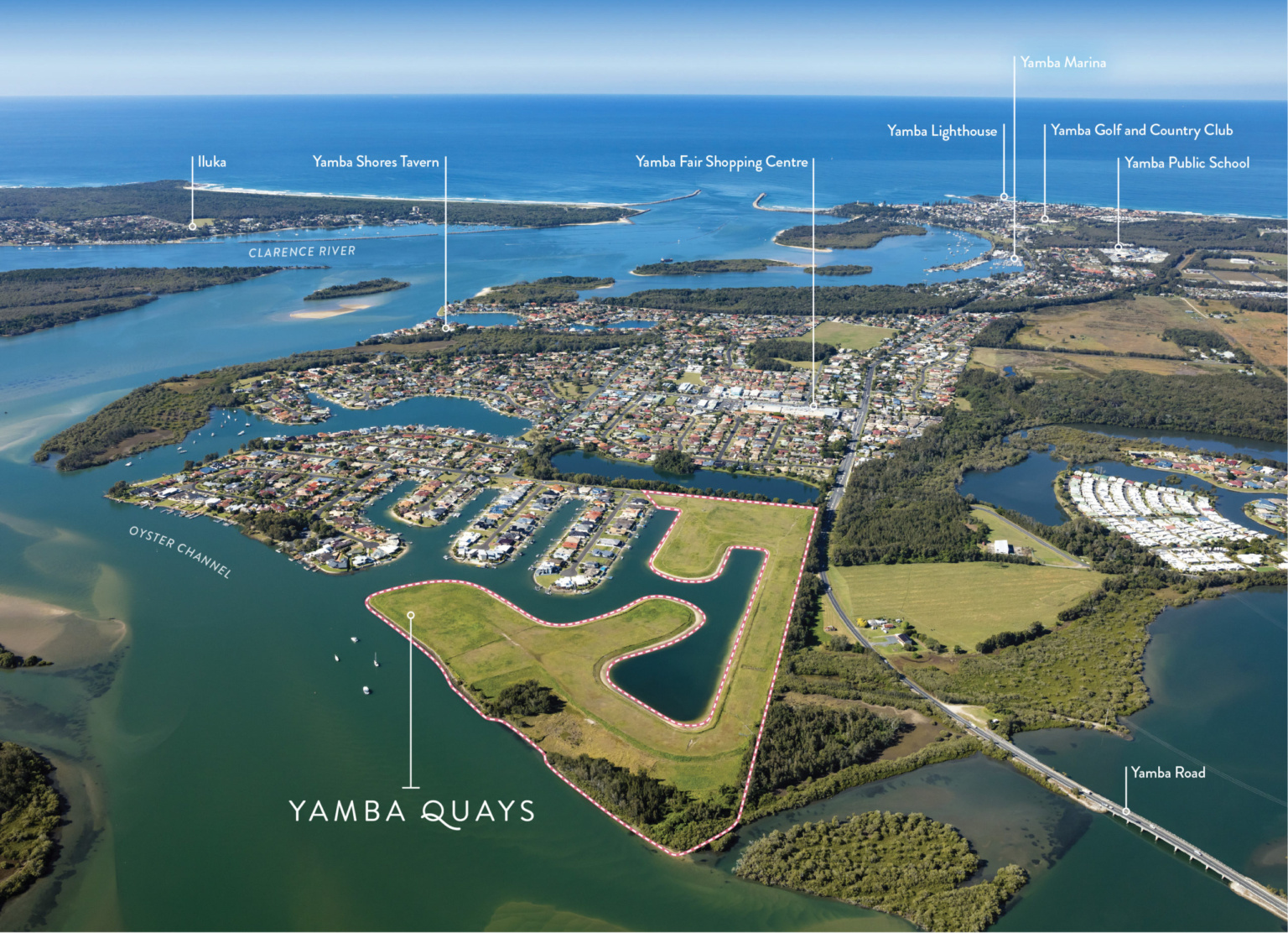 Yamba Quays Marked Location Aerial Scaled